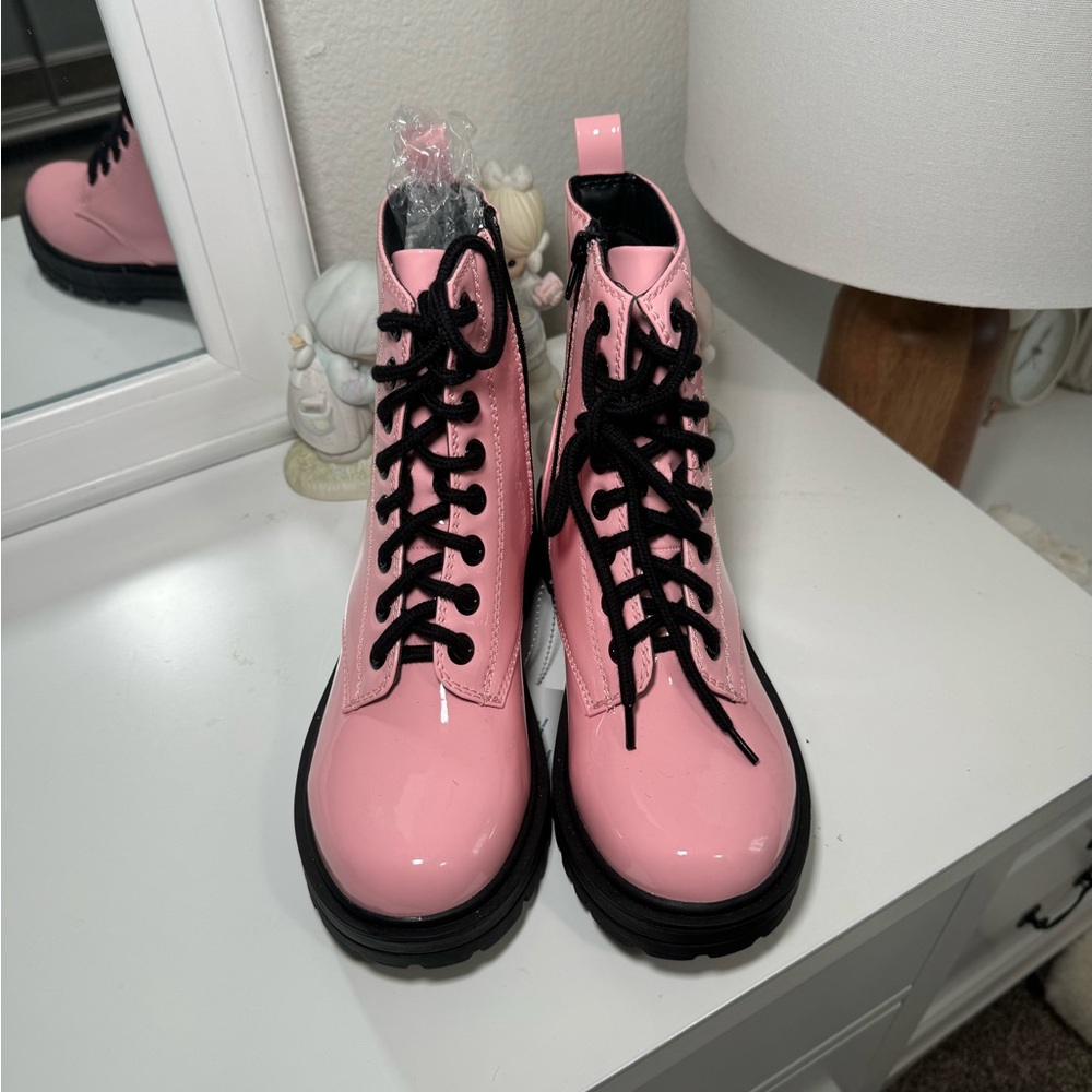 Pink Lace-Up Combat Boots